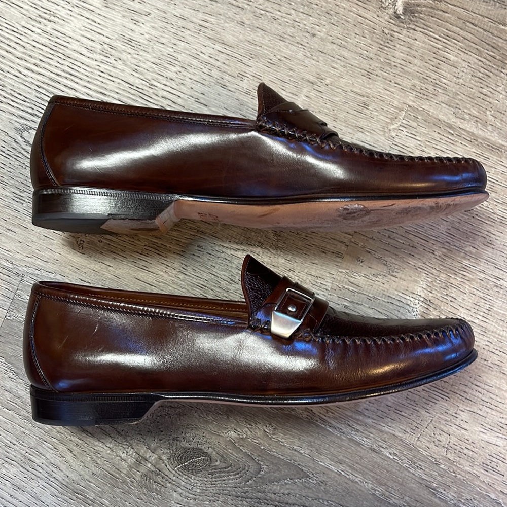 Johnston & Murphy Mens 9.5 Loafers Shoes Faux Snakeskin Brown Slip On Italy Made - Picture 9 of 10